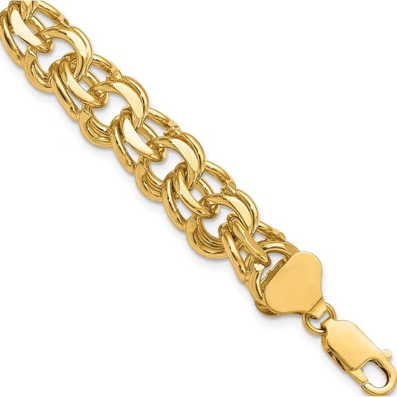 14K Yellow Gold Double Link Charm Bracelet Made In Peru do509-7