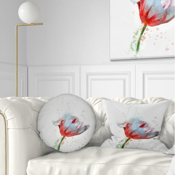 Designart Beautiful Red White Flower Sketch - Floral Throw Pillow - 12x20