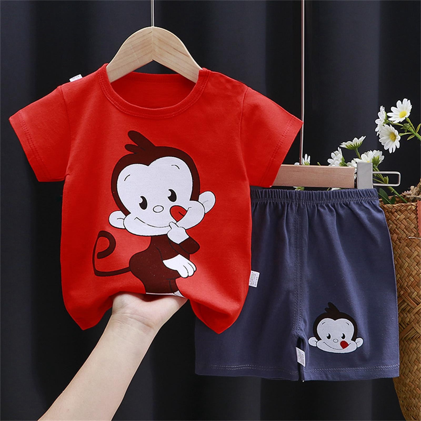 ASFGIMUJ Toddler Boys Short Sleeve Two Pieces Set Girls Summer Clothes Boy T Shirt Baby Clothes,Size 4 Years-5 Years