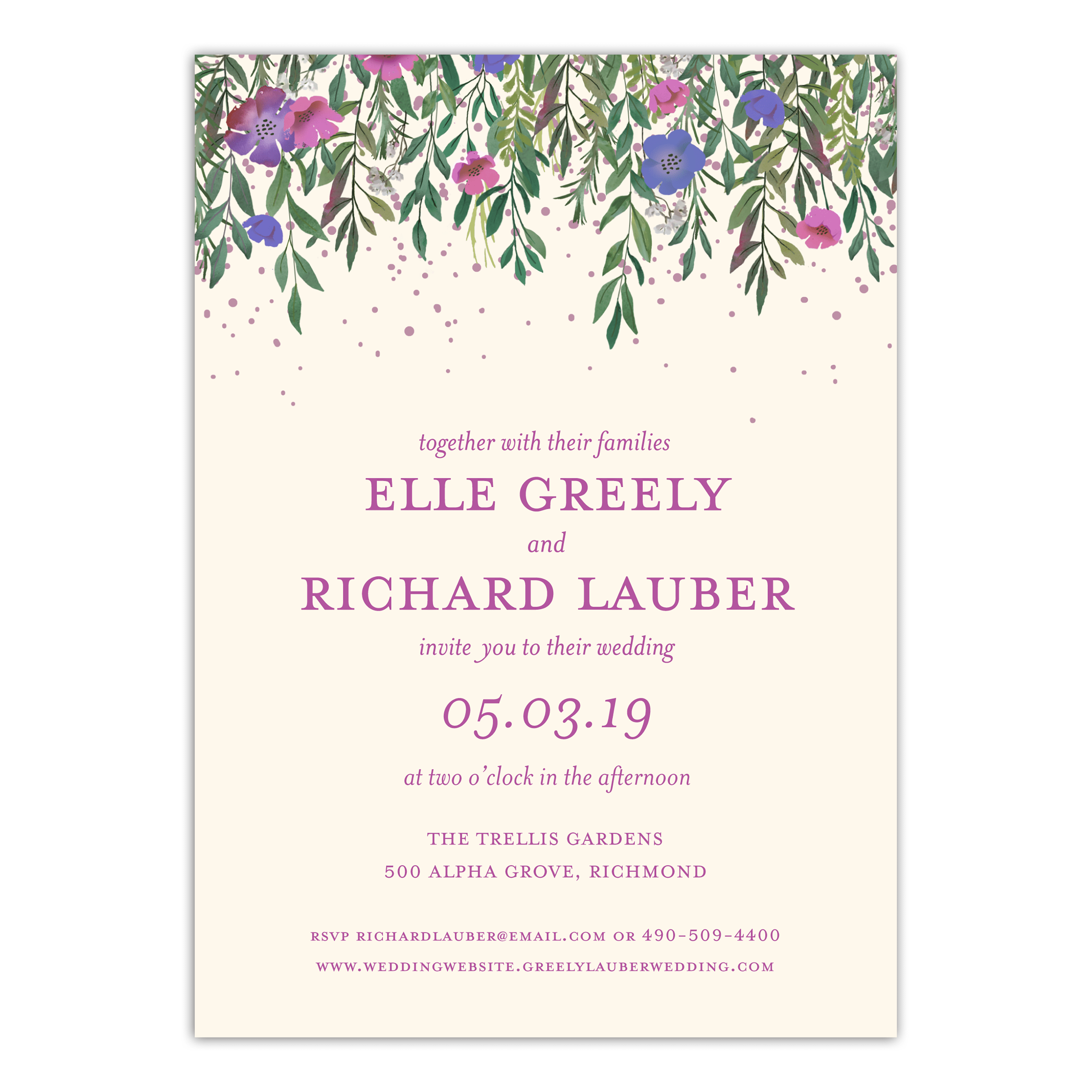 Personalized Wedding Invitation Fairytale Flora 5 X 7 Flat