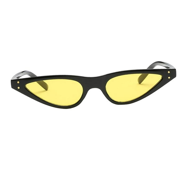 Gafas de sol retro para mujer, estilo ojo de gato, gafas de diseño moderno, protección UV400 Marco negro y lente amarilla