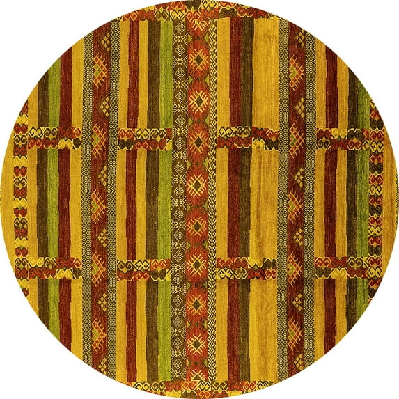 Ahgly Company Indoor Round Oriental Yellow Industrial Area Rugs, 3' Round