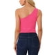 thumbnail image 3 of CAMISETA LEOTARDO REFINADA para MUJER de UN HOMBRO, Cuerpo Ajustado de Punto Acanalado, Tallas XL, Rosa Fucsia, 3 of 6