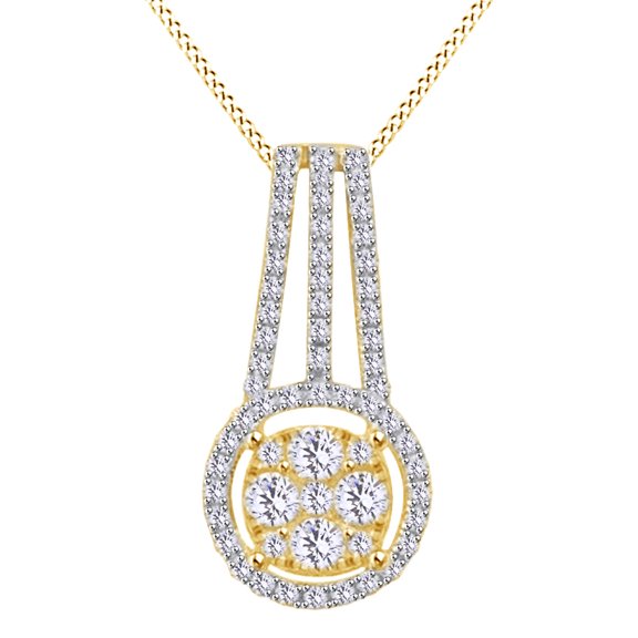 AFFY Cluster Circle Pendant Necklace In 14k Yellow Gold With 0.5 CT Round White Natural Diamond