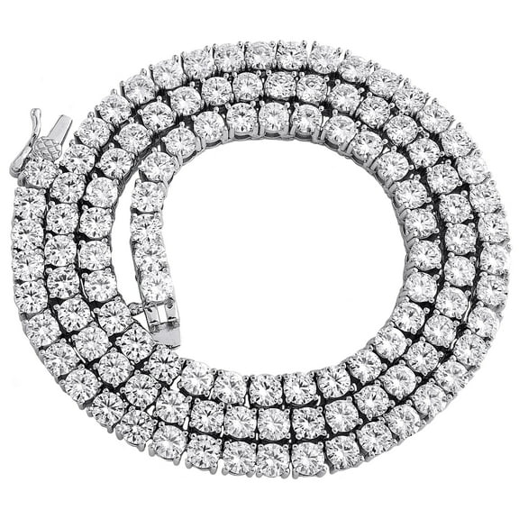 Sterling Silver Round Moissanite 4 Prong 5mm Tennis Necklace 20" Chain 23.78 CT.