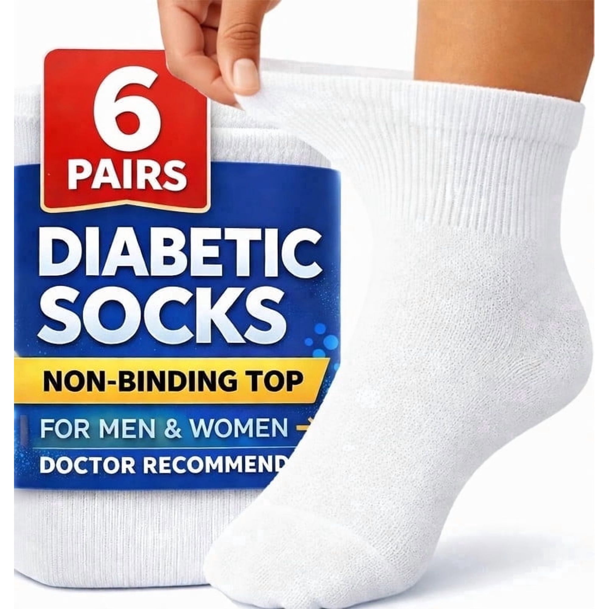 06 Pairs Value Pack Cotton Diabetic Socks Ankle for Men and Women White (Size 10-13)