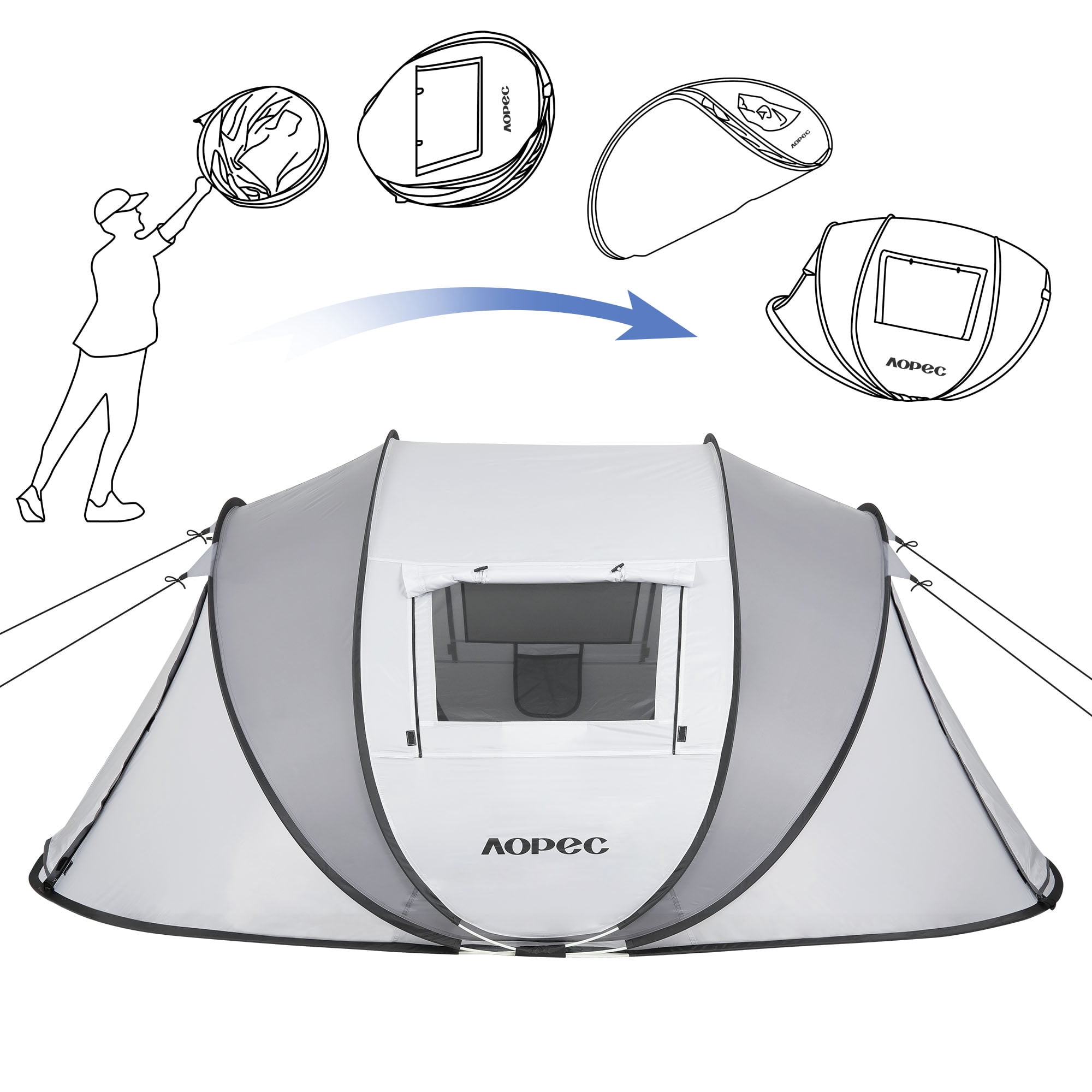 AOPEC Pop Up Camping Tent, 2/4/6 Person Instant Tent Waterproof PU4500mm, Spacious Ventilated Camping Tent with Front Porch, Quick Setup Lightweight Portable for Outdoor Camping Hiking Beach