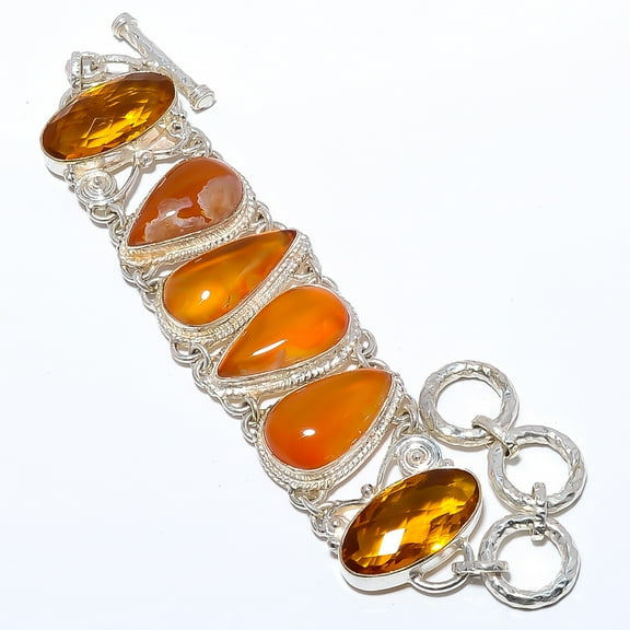 Yellow Onyx & Citrine Sterling 925 Solid 925 Silver Plated Bracelet 7-8" T46, Valentine's Day Gift, Birthday Gift, Beautiful Jewelry For Woman & Girls