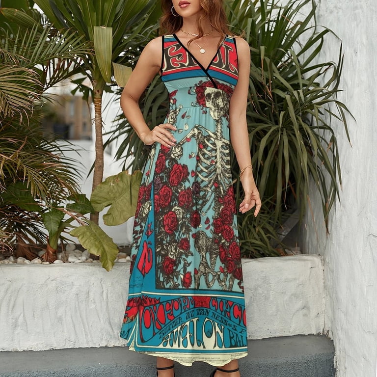 chinese dress ladies Women Tie-Dye Grateful Dead Strapless Dancing Bear Dress