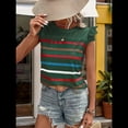 thumbnail image 4 of Camiseta de Verano con Cuello Redondo, Estampado de Rayas y Volantes de Encaje y Mangas para Mujer Verde Oscuro XL, 4 of 7