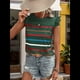 thumbnail image 4 of Camiseta de Verano con Cuello Redondo, Estampado de Rayas y Volantes de Encaje y Mangas para Mujer Verde Oscuro L, 4 of 7