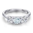 thumbnail image 3 of Gem Stone King 925 Sterling Silver Sky Blue Aquamarine and Lab Grown Diamond Engagement Ring for Women | 1.50 Cttw | Round 5MM | Gemstone March Birthstone | Size 9, 3 of 6