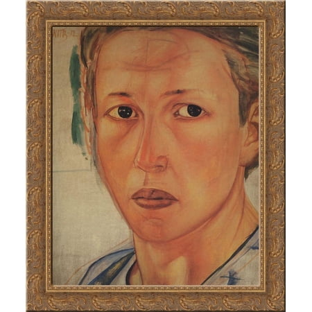 Portrait of Grekova (Kazachka) 20x24 Gold Ornate Wood Framed Canvas Art by Petrov Vodkin, Kuzma