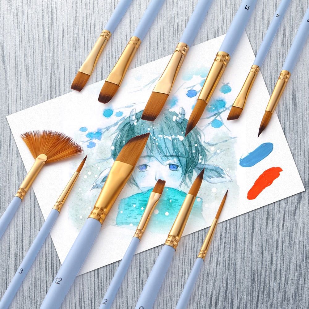 12Pcs Fine Detail Paint Brush Set Double Color Taklon Hair Paintbrushes