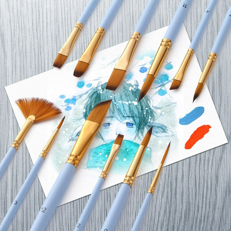 Anself 12Pcs Fine Detail Paint Brush Set Double Color Hair Paintbrushes 