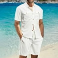 thumbnail image 2 of RYDCOT Mens Waffle 2 Piece Summer Beach Outfits Vacation Short Sets Casual Short Sleeve Button Down Matching Cargo Shirt and Shorts Set with Pockets White, 2 of 9