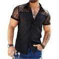 thumbnail image 2 of Mens Floral Lace Shirt Short Sleeve Hollow Out Sheer See Through Casual Button Down Shirts Party Clubwear, 2 of 7
