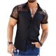 thumbnail image 1 of Blusa y camisa de manga corta con cuello vuelto para hombre, color liso, informal, de encaje, con solapa versátil, abrigo de poliéster para hombre, 1 of 7