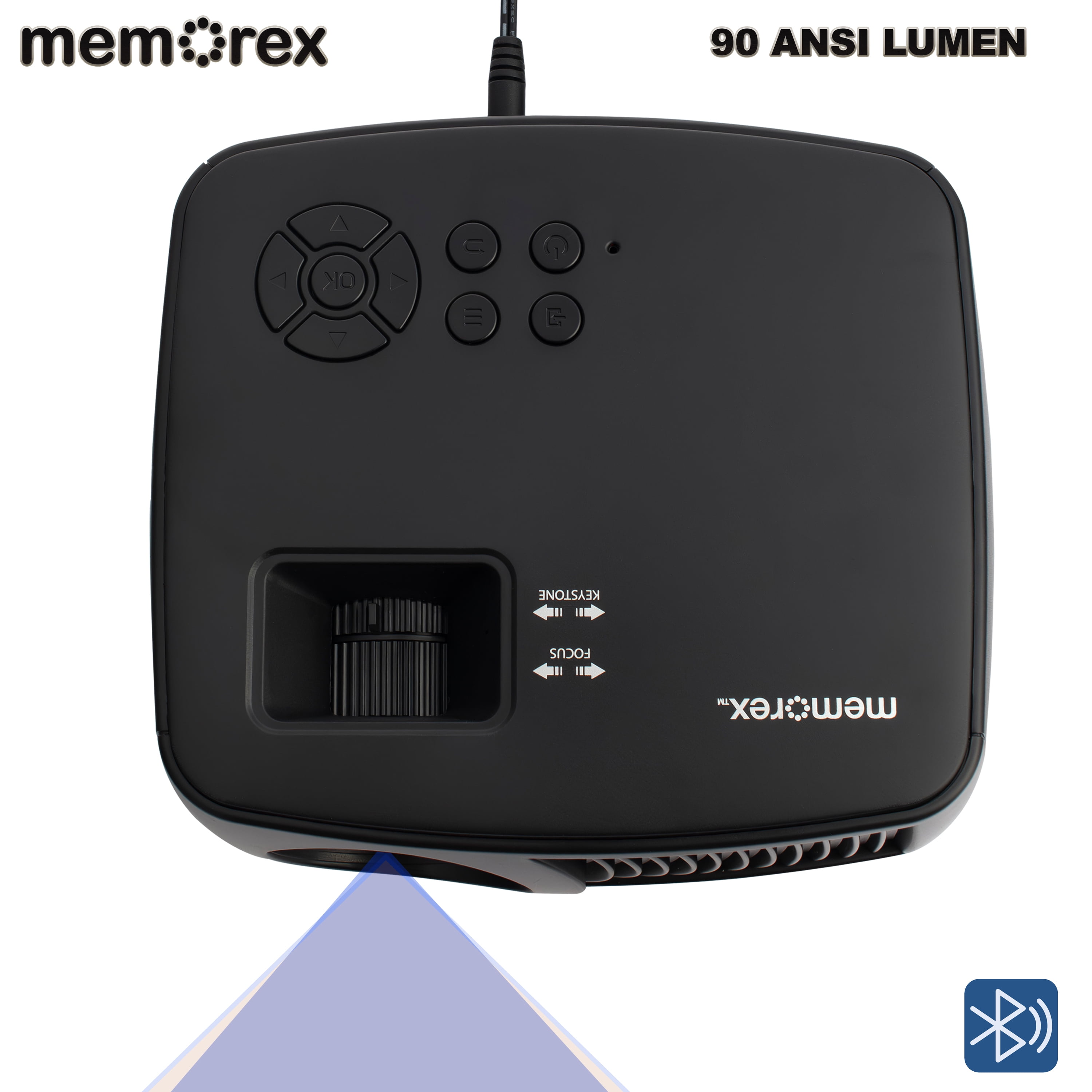 Memorex MX-PJS100 | 720P Bluetooth Projector with 100” Screen | HDMI/USB/AV Inputs | 90 ANSI Lumens, Built-In Speaker, and Wireless Audio Streaming