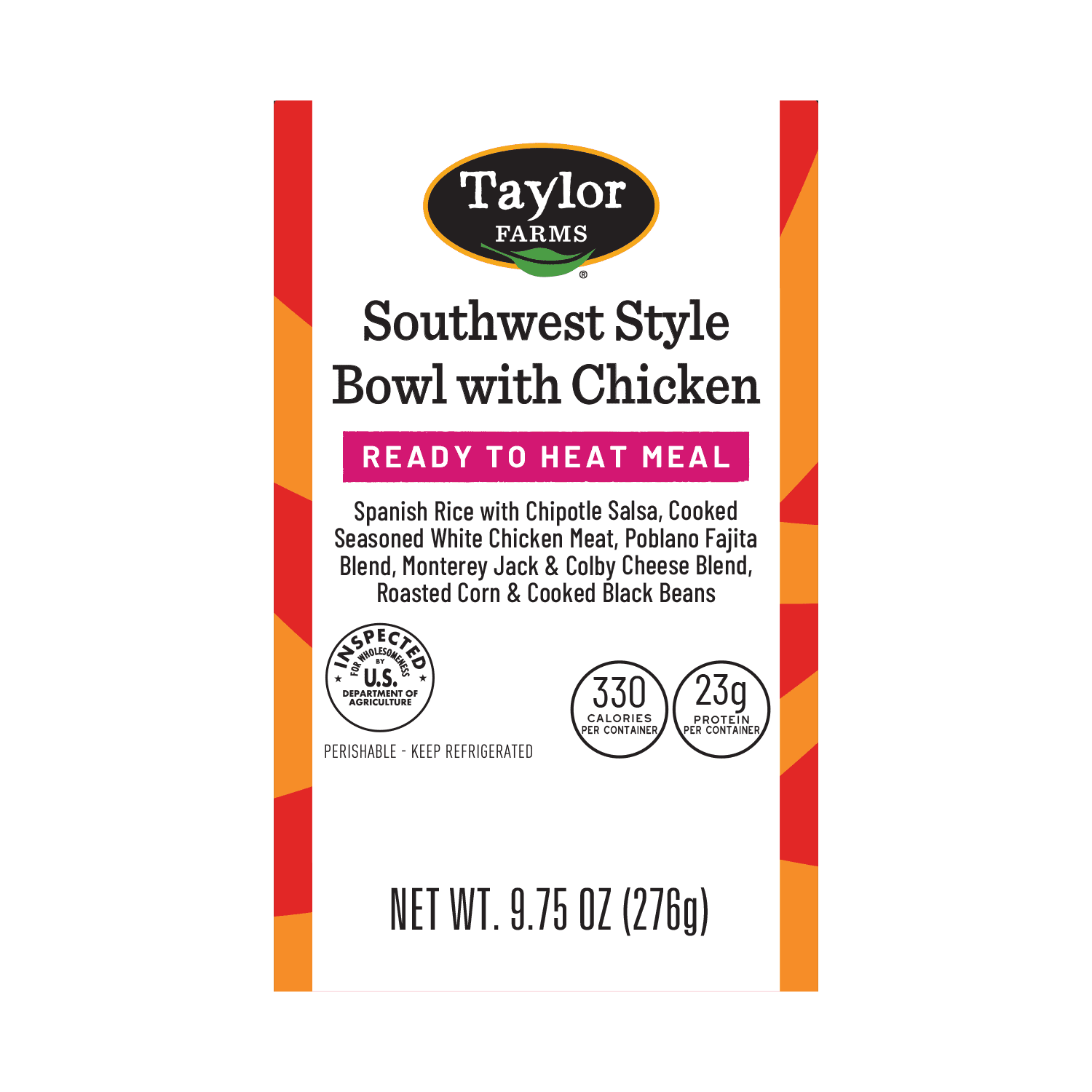 Taylor Farms Southwest Style Bowl with Chicken, Microwave Ready Single Serve Meal, 9.75 oz, Fresh