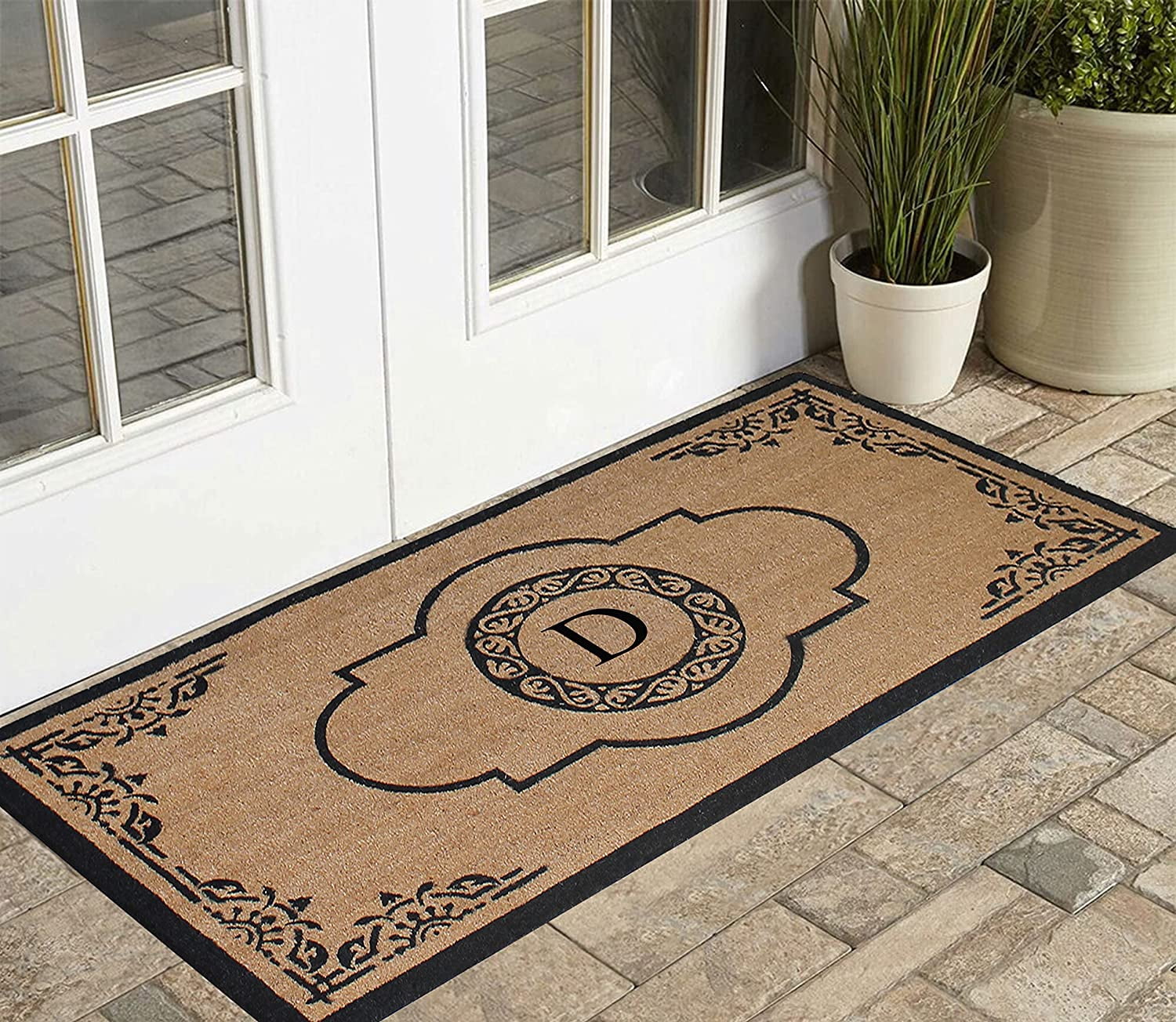 A1 Home Collections 36"x72" Natural Coir Monogrammed Doormat with PVC Backing, Heavy Duty Anti-Shed Front Door Mat, Easy to Clean