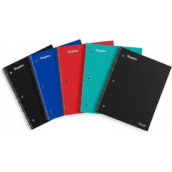 Accel 1-Subject Notebook, 8.5" x 11", Graph Ruled, 100 Sheets, Color chosen at random, 5/Pack