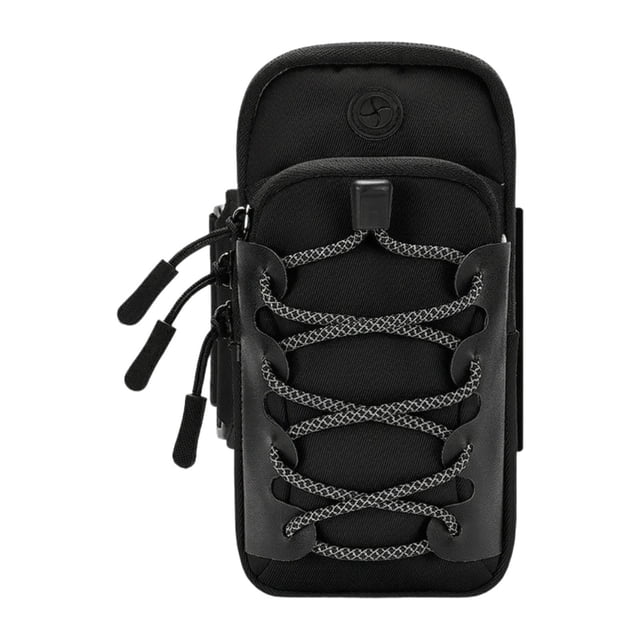 Brazalete para correr con correa ajustable y soporte portátil para teléfono. Negro