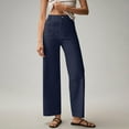 thumbnail image 2 of Mohiass Womens Stretch Twill Pants Casual High Waisted Wide Leg Cropped Pants Straight Leg Ankle Chino Pant with Patch Pockets Navy XS, 2 of 9