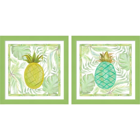Great Art Now Tropical Pineapple by Ani Del Sol, 2 Piece Framed Art Set Each 14"W x 14"H
