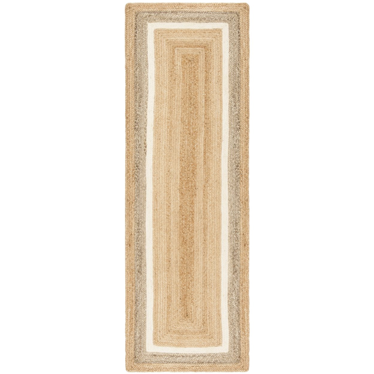 SAFAVIEH Natural Fiber Darrin Geometric Braided Jute Area Rug, Natural/Grey/Ivory, 5' x 8'