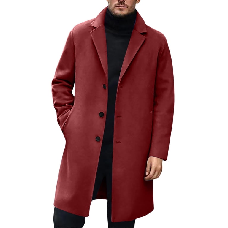 Trench Coats for Men Winter Casual Slim Fit Notched Collar