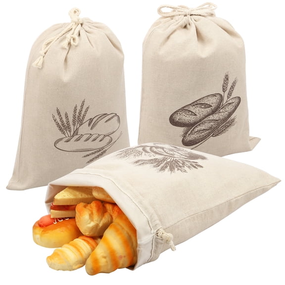 Xdziklosj 3 Pack Linen Bread Bags, 12"x15" Reusable Storage Pouch with Drawstring and TPU Lined  for Homemade Sourdough Artisan Bread Loaf