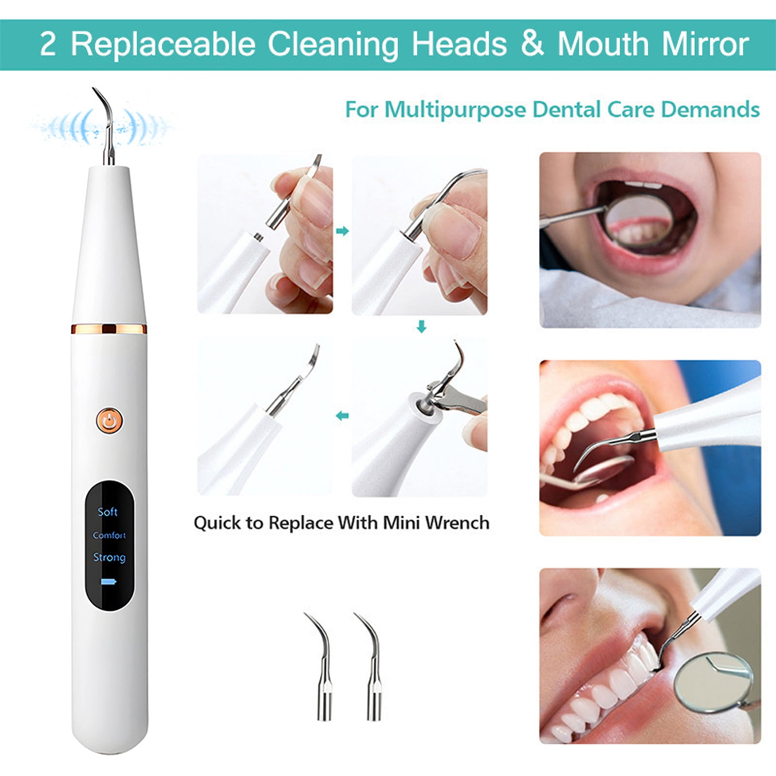 GZCW Ultrasonic Teeth Plaque Remover Portable Electric Dental Scaler USB Rechargeable Dental Calculus Removal Device Tartar Eliminator Teeth Cleaning Tools