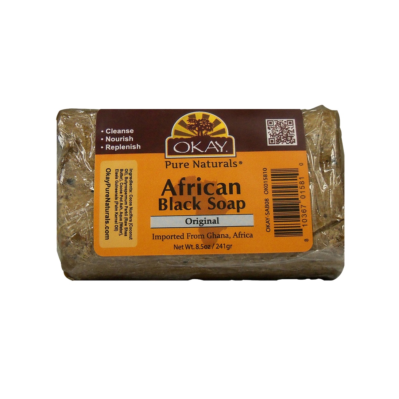 OKAY African Black Soap from Ghana with Shea Butter 5.5 Oz.