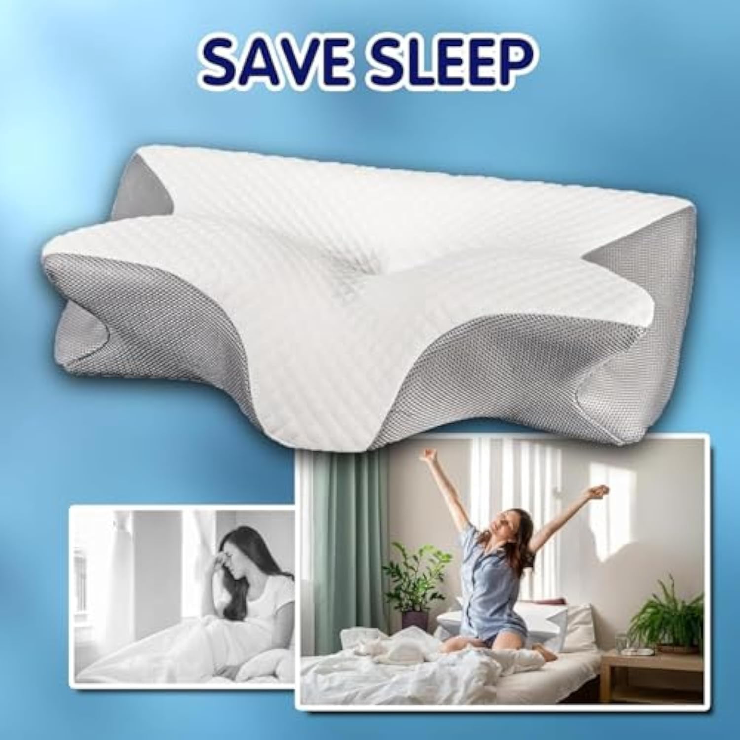 Sleep Pillow, Cervical Pillow, 2 in 1 Ergonomic Orthopedic Contour Support, Memory Foam Neck Support Pillows Cervical Neck Pillows