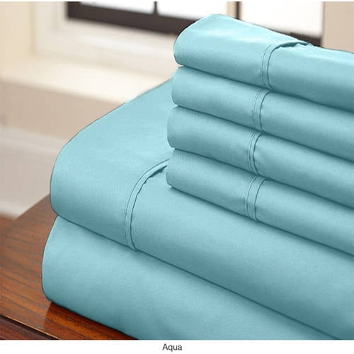 Solid Color Microfiber Queen 6 Piece Sheets Set in Aqua - Walmart.com