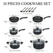 Cook N Home Basics Non-Stick Cooking Set includes Saucepans with Lids, Casserole with Lid, Frying Pans, Not Induction Compatible, 15-Piece, Black