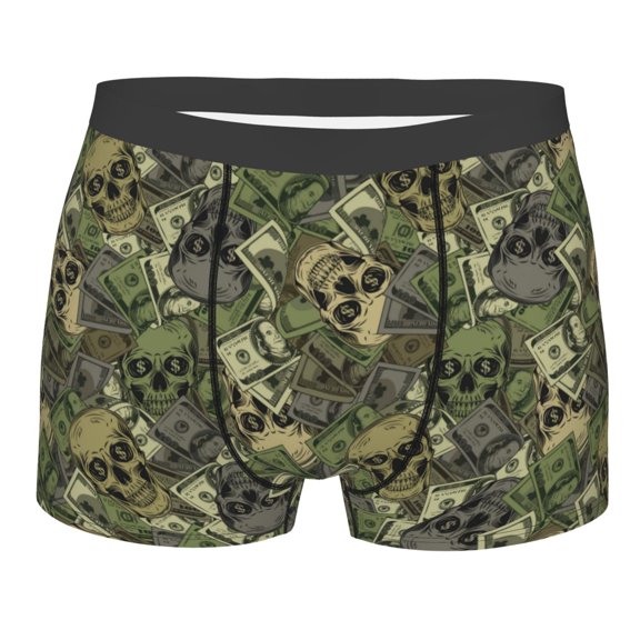 Balery Green Skulls Men's Boxer Briefs, Soft and Breathable Cotton Underwear with nylon Waistband-Medium