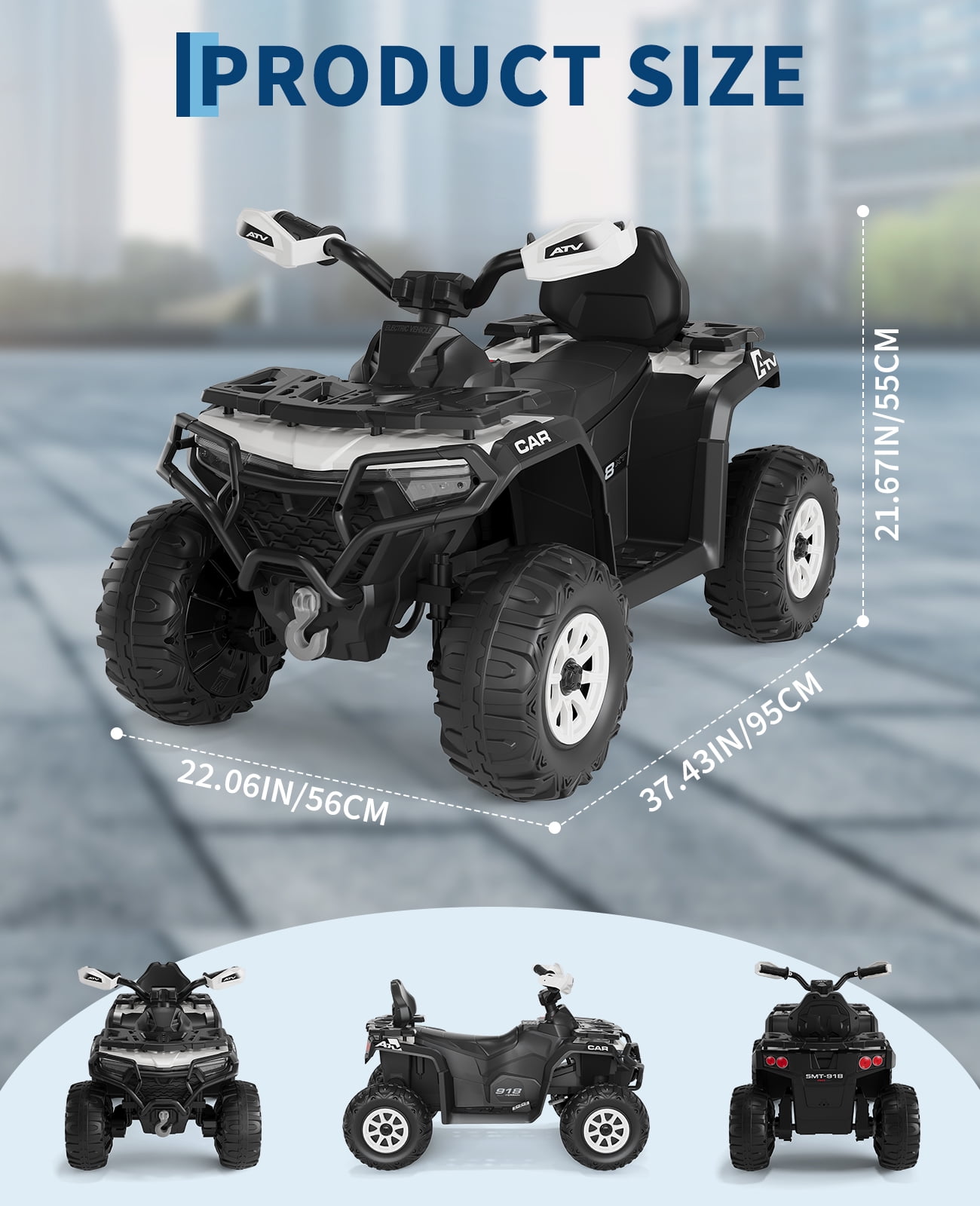 12V Electric Ride on Toys with Remote Control, Kids ATV with LED & Bluetooth, Dual 45W Motors & 3 Speed Electric Car for Kids