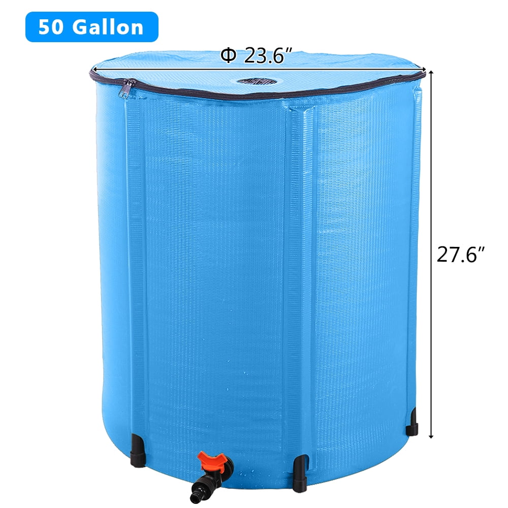 Zimtown 50 Gallon Collapsible Rain Barrel,Portable Water Storage Tank,Water Storage Saver with Filter Spigot Overflow Kit Blue