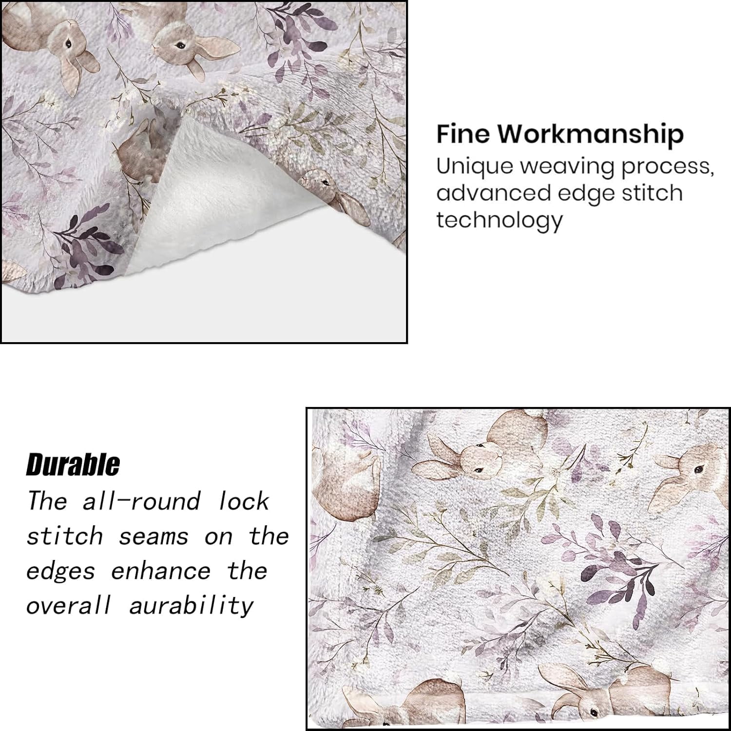 Cute Bunny Blanket - Adorable Rabbit Pastel Lavender Floral Fleece Throw,Gifts for Users Women, Soft & Warm,Lightweight, for Modern Rustic Decor, Animal Lovers, and Room Home Accents 60x80in