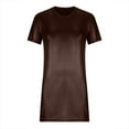 thumbnail image 4 of IROINNID Discount Formal Dress for Women Wedding Guest Evening Night Party Dress Trendy Color Imitation Faux-Leather Short Sleeve Round Neck Versatile Dress,Coffee, 4 of 6