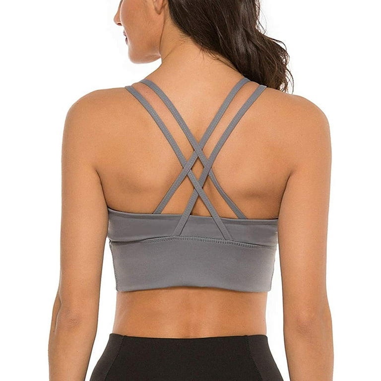 2pcs Fitness Tops Low Cut Beautiful Back Fitness Bra Tight Elastic Yoga  Sports Bra (Color : Grey, Size : M)