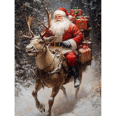 Adult DIY Christmas Painting by Numbers Kit, Santa Claus and Reindeer Adult Canvas Painting by Numbers Kit, Holiday Decoration Easy Watercolor Arts and Crafts, Unframed.,Multicolor