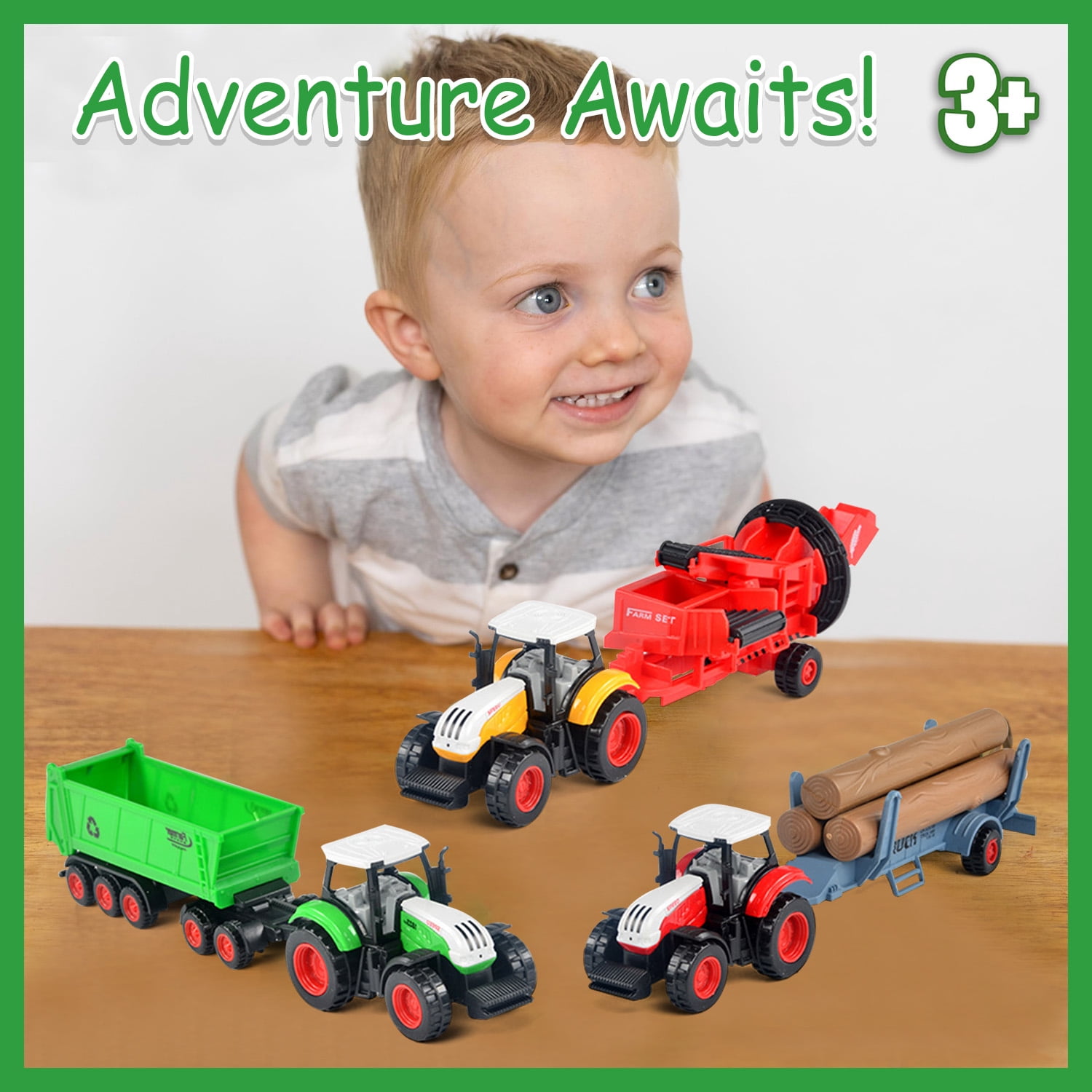 3 Pack Farm Tractor Toys, Truck Tractors for Kids 3-5 6 7 8 9 Farm Equipment Toys for 3 Years Old and Up Boys Toddlers Gifts