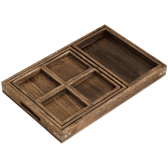 Japanese Style Wooden Tea Tray Set 7 Piece Paulownia Wood Tea Serving Tray