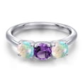 thumbnail image 3 of Gem Stone King 925 Sterling Silver Purple Amethyst and Simulated White Opal Engagement Ring for Women | 1.48 Cttw | Round 5MM | Gemstone February Birthstone | Size 5, 3 of 6