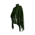 thumbnail image 4 of Womens Turtleneck Fringe Tops Bating Long Sleeve Jacket Vintage Tassel Poncho Cape Oversized Pullover Sweatshirt Dress, 4 of 7