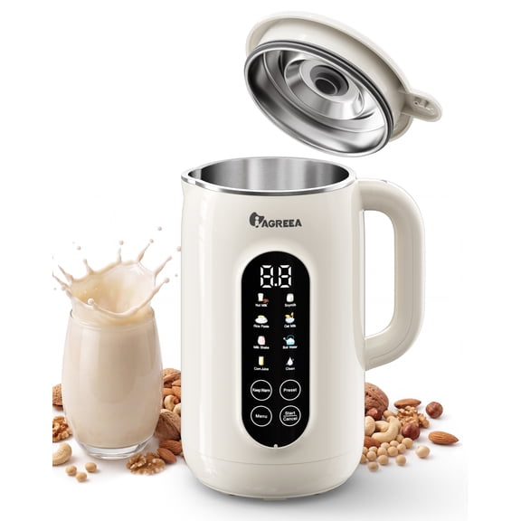 IAGREEA 10 in 1 Nut Milk Maker Machine Stainless Steel Lid BPA Free for Homemade Nut/Oat/Soymilk, 35 oz(1L) Almond Milk Maker Machine with 8 Mins Self-Cleaning, 2 hrs Keep Warm, 750W Stirring Power