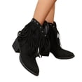 thumbnail image 4 of EKVAHL Fringe Cowboy Booties for Women Faux Suede Block Heel Pull On Ankle Boots Rivet Tassel Retro Western Style Concert Daily Travel Shoes Black, 4 of 6